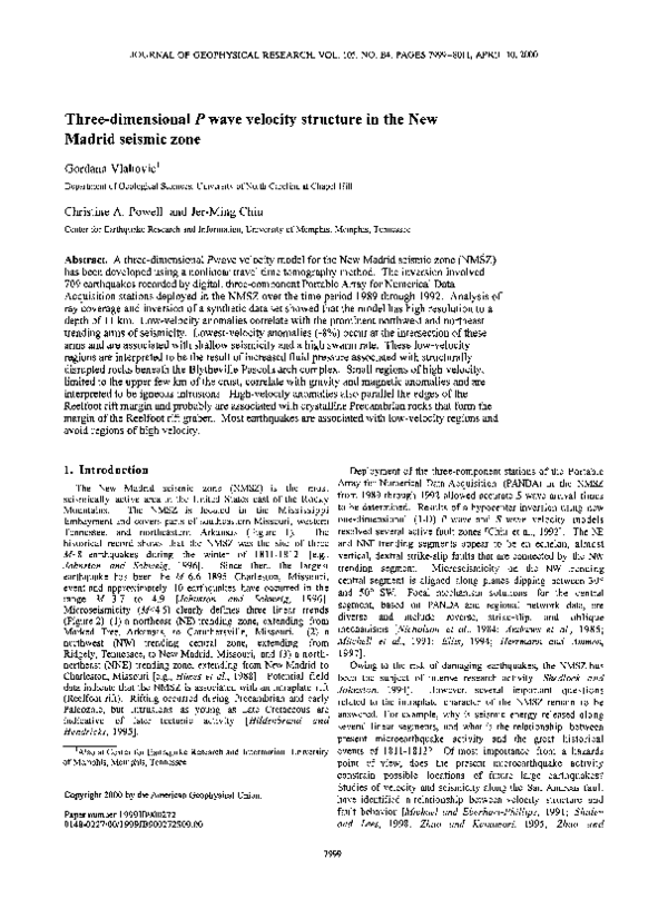 (PDF) Three-dimensional P wave velocity structure in the New Madrid ...