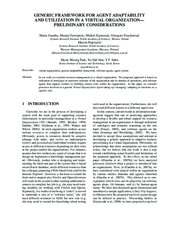 (PDF) Generic Framework for Agent Adaptability and Utilization in a ...