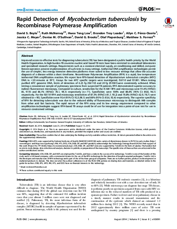 (PDF) Rapid Detection of Mycobacterium tuberculosis by Recombinase ...