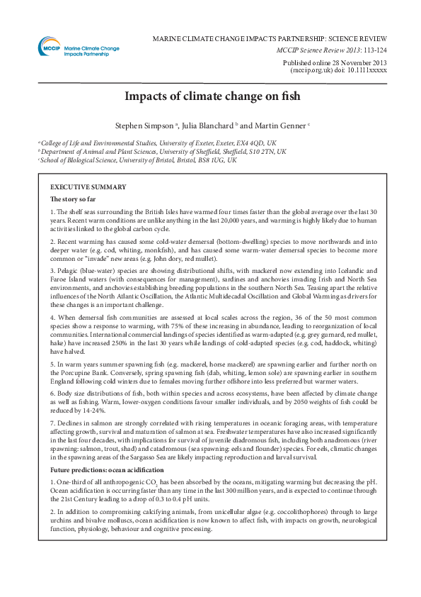 (PDF) Impacts of climate change on fish