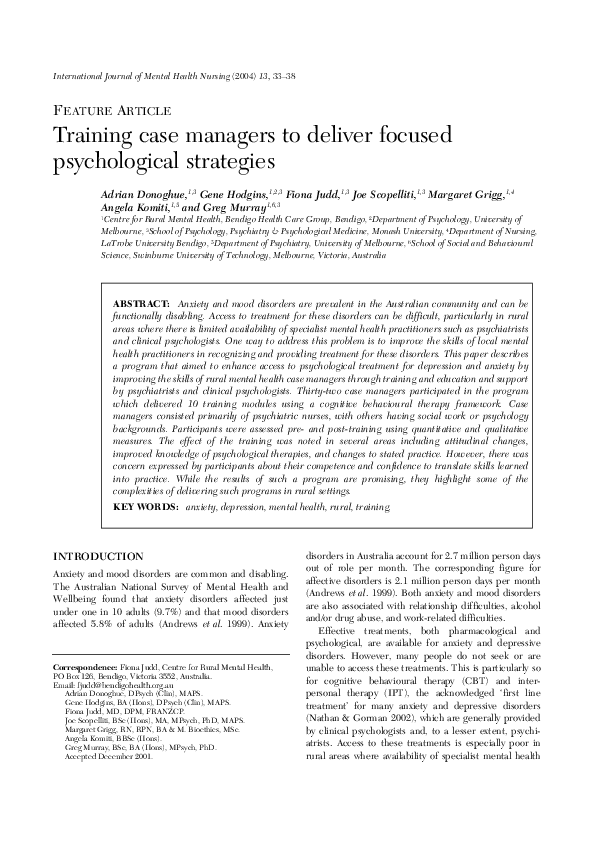 (PDF) Training case managers to deliver focused psychological