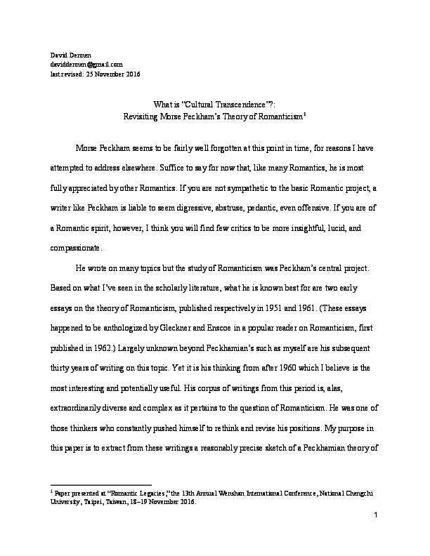 A Cause And Effect Essay Should Be Written Pdf Memorable Moment Essay also A Good Compare And Contrast Essay What Is Cultural Transcendence Revisiting Morse Peckhams Theory Bibliographic Essay Example