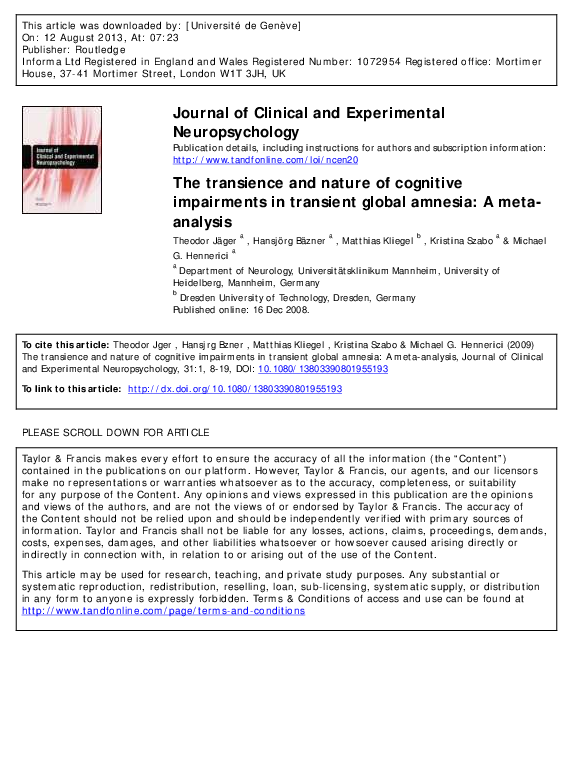 (PDF) The transience and nature of cognitive impairments in transient ...