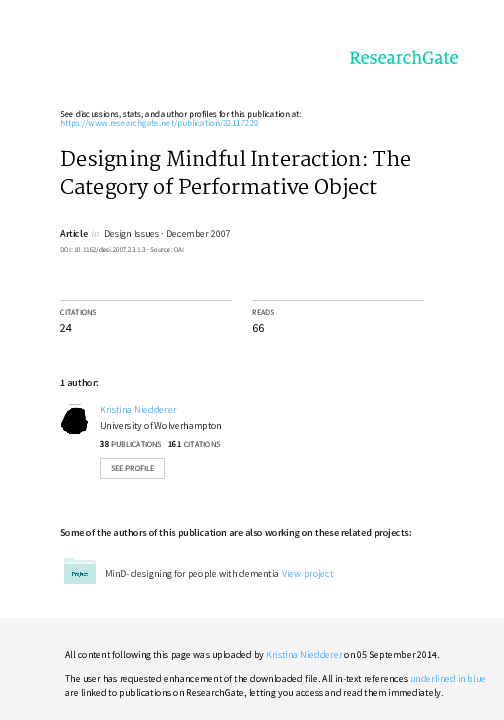 (PDF) Designing Mindful Interaction: The Category of Performative Object
