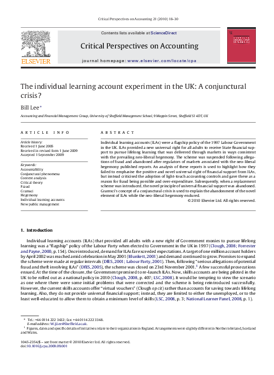 pdf the individual learning account experiment in the uk a