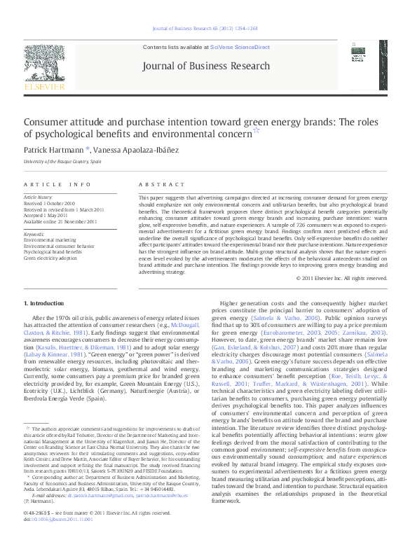 (PDF) Consumer attitude and purchase intention toward green energy ...