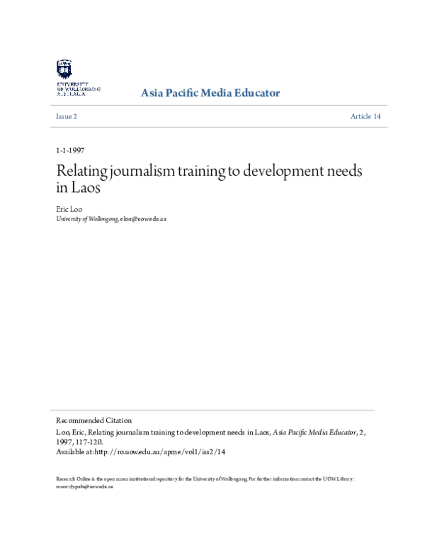 (PDF) Relating journalism training to development needs in Laos