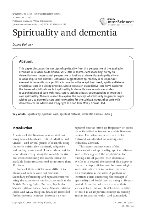 (PDF) Spirituality and dementia