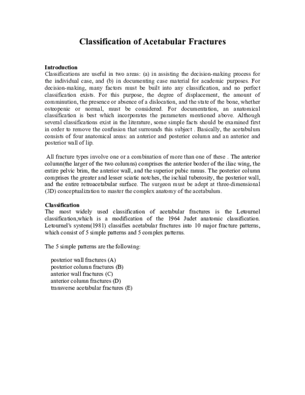 (PDF) Classification of Acetabular fractures