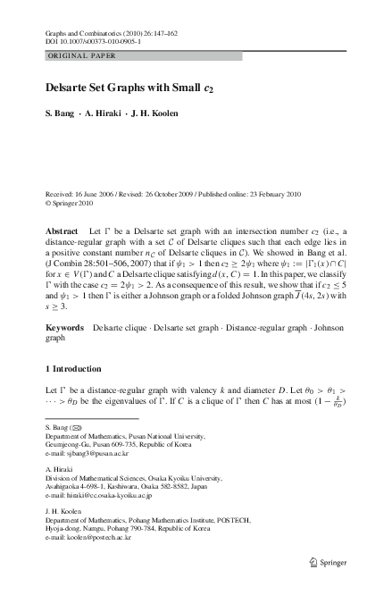 (PDF) Delsarte Set Graphs with Small c2
