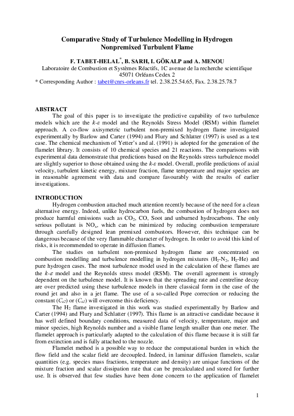 (PDF) A COMPARATIVE STUDY OF TURBULENCE MODELLING IN HYDROGEN-AIR ...
