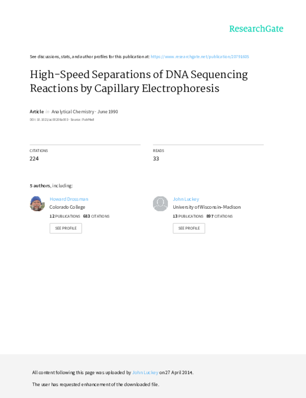 (PDF) High-speed separations of DNA sequencing reactions by capillary ...