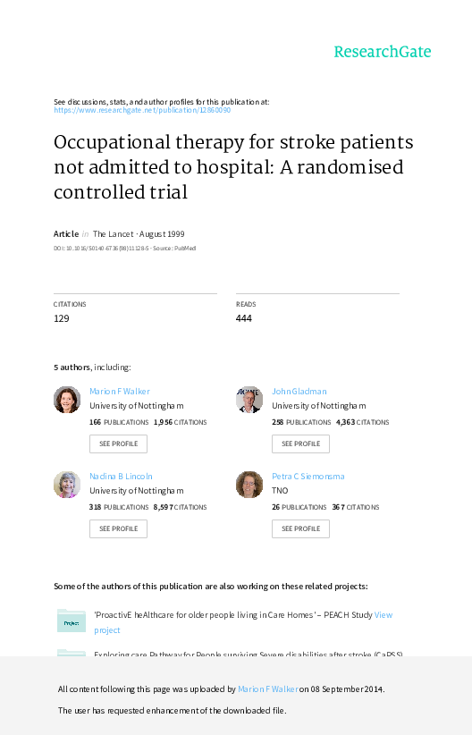 PDF) Occupational Therapy For Stroke Patients Not Admitted To.