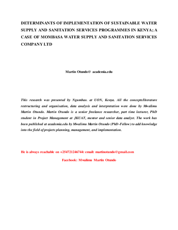(PDF) DETERMINANTS OF IMPLEMENTATION OF SUSTAINABLE WATER SUPPLY AND
