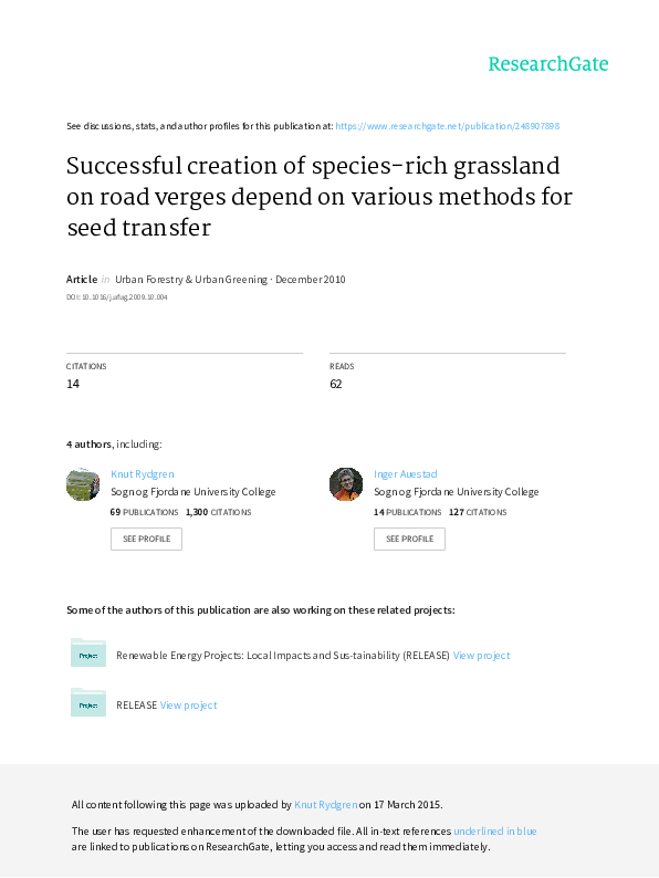 (PDF) Successful creation of speciesrich grassland on road verges