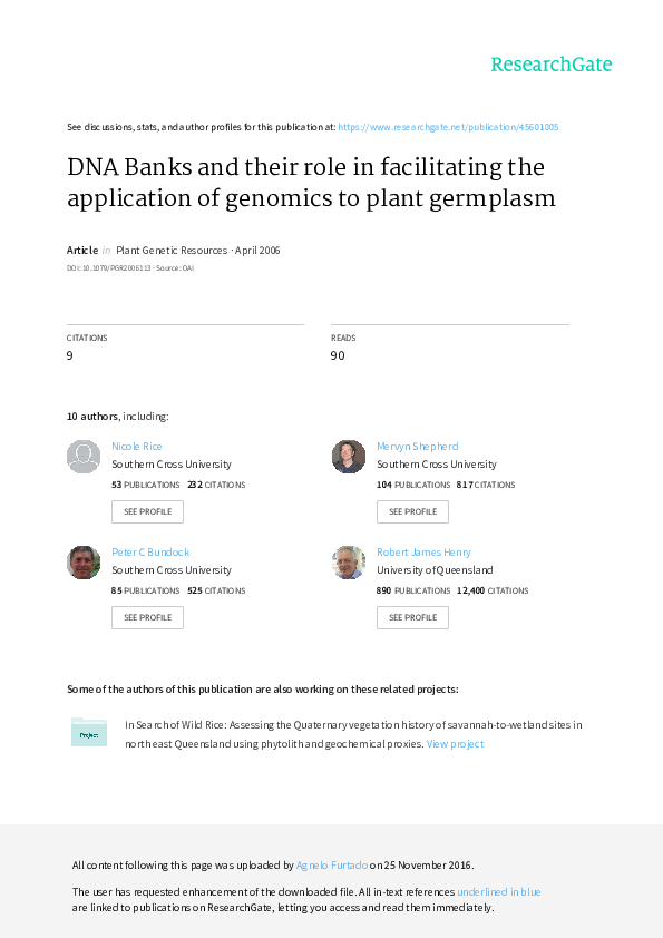 (PDF) DNA Banks and their role in facilitating the application of ...