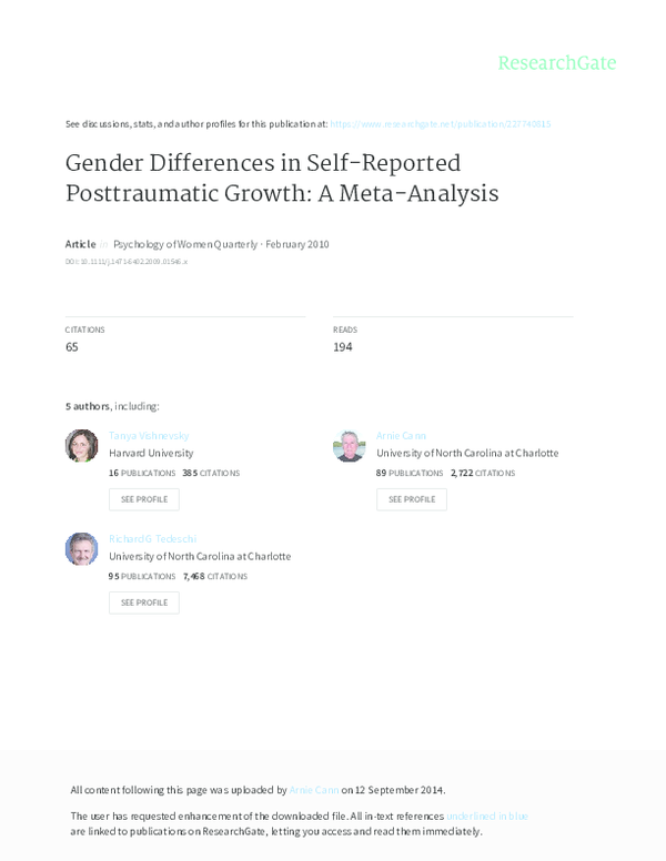 (PDF) GENDER DIFFERENCES IN SELF-REPORTED POSTTRAUMATIC GROWTH: A META ...