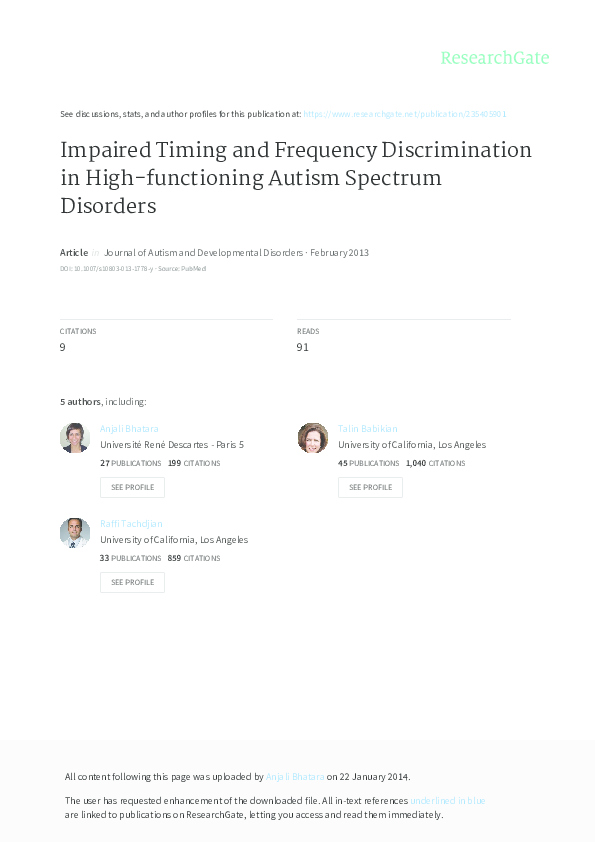 (PDF) Impaired Timing and Frequency Discrimination in High-functioning ...