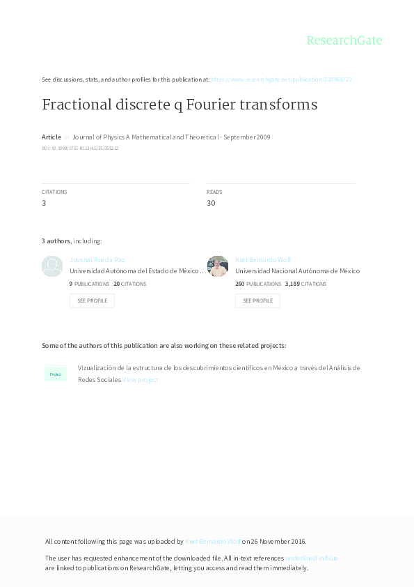 (PDF) Fractional discrete q Fourier transforms