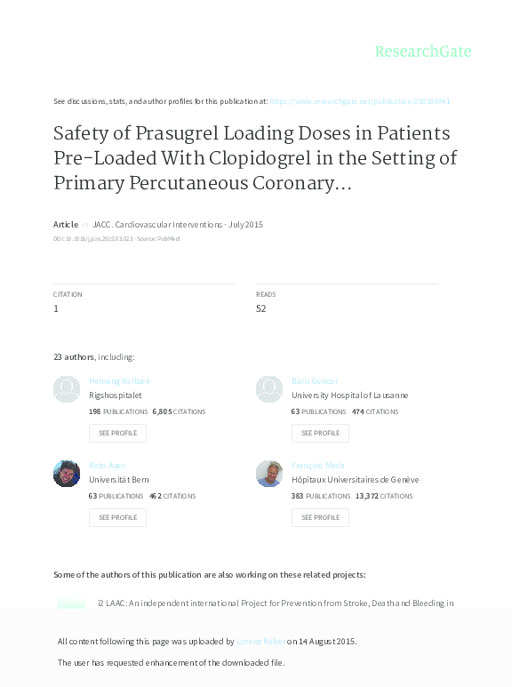 (PDF) Safety of Prasugrel Loading Doses in Patients Pre-Loaded With ...