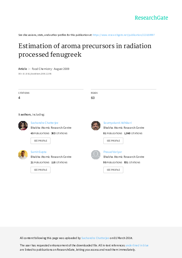 (PDF) Estimation of aroma precursors in radiation processed fenugreek