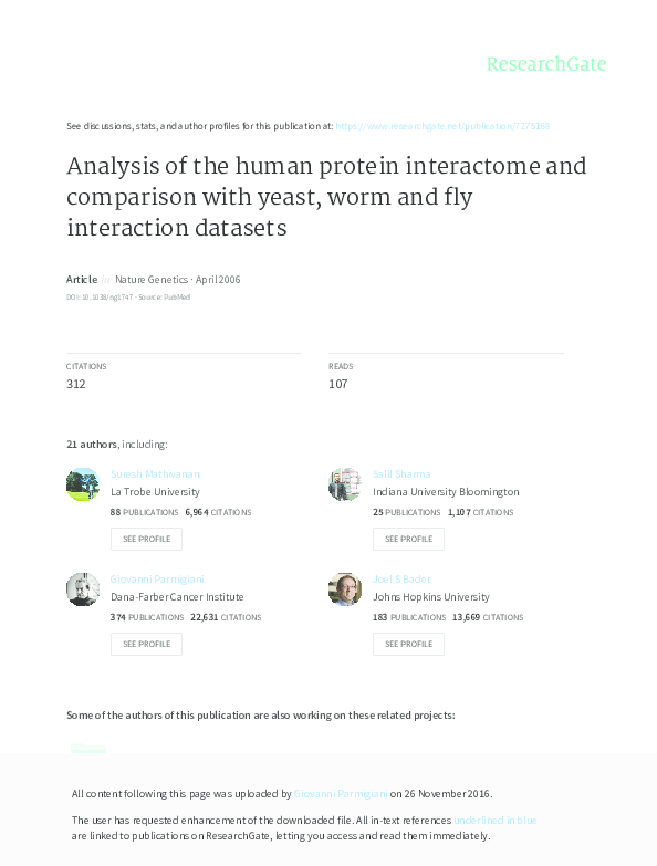 (PDF) Analysis of the human protein interactome and comparison with ...