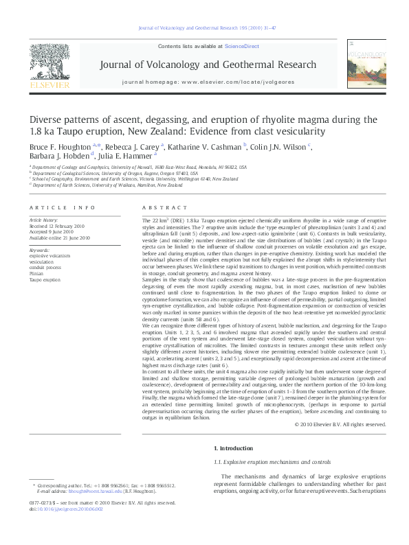 (PDF) Diverse patterns of ascent, degassing, and eruption of rhyolite ...