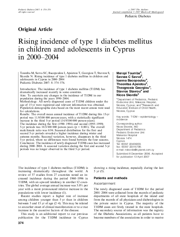 (PDF) Rising incidence of type 1 diabetes mellitus in children and ...
