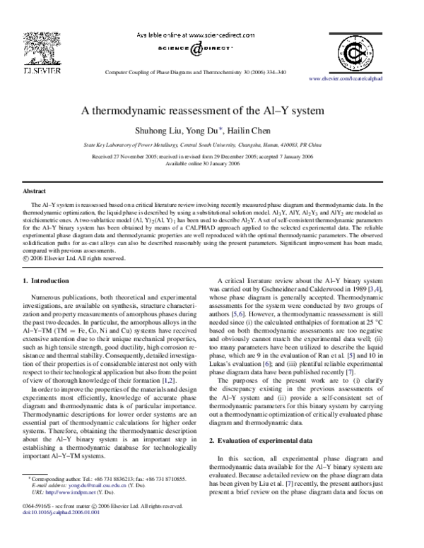 (PDF) A thermodynamic reassessment of the Al–Y system