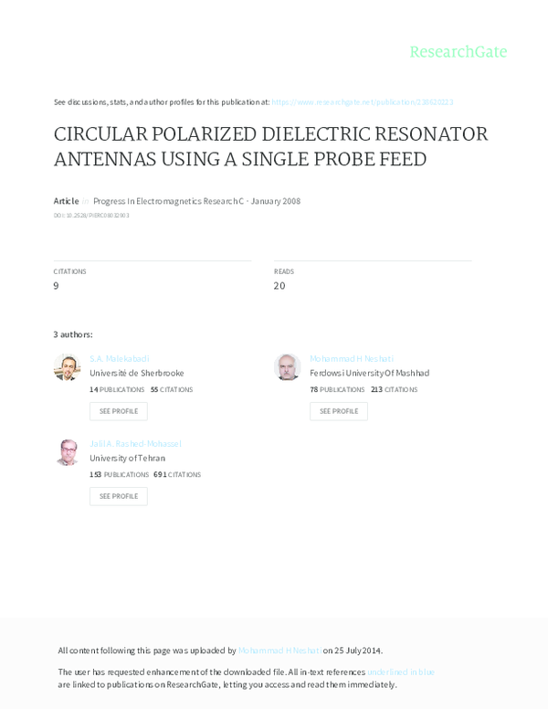 (PDF) Circular polarized cylindrical dielectric resonator antenna using ...