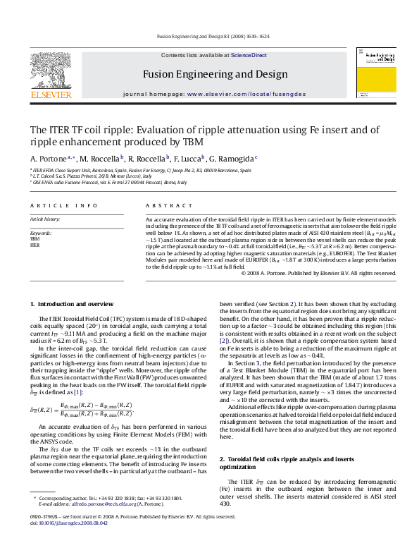 (PDF) The ITER TF coil ripple: Evaluation of ripple attenuation using ...