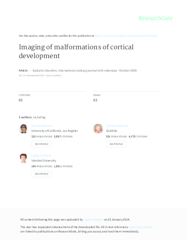 (PDF) Imaging of malformations of cortical development