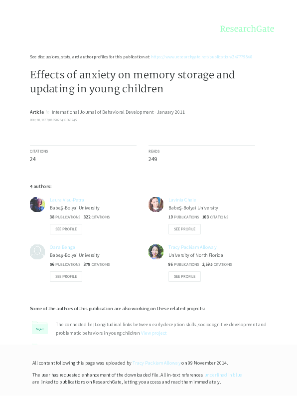 (PDF) Effects of anxiety on memory storage and updating in young children