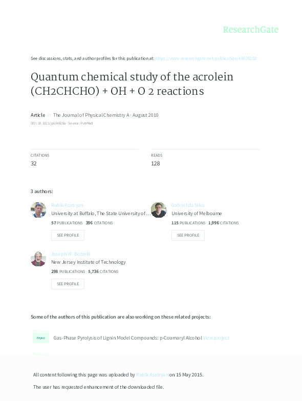 (PDF) Quantum chemical study of the acrolein (CH2CHCHO) + OH + O2 reactions