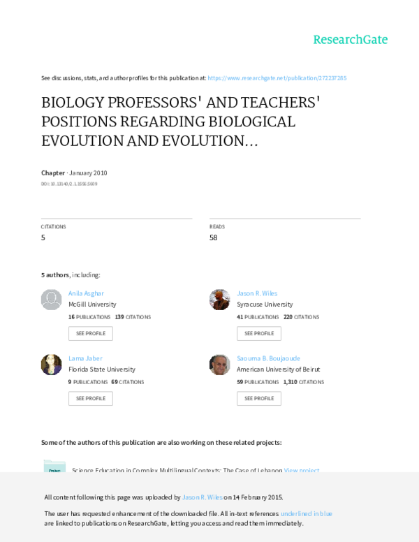 (PDF) Biology Professors' and Teachers' Positions Regarding Biological ...