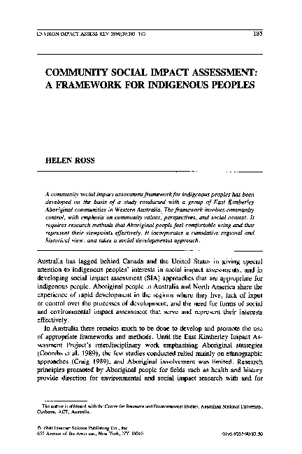 (PDF) Community social impact assessment: A framework for indigenous ...
