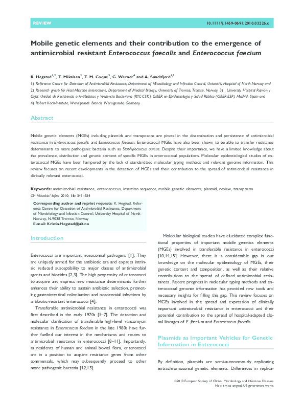 (PDF) Mobile genetic elements and their contribution to the emergence ...