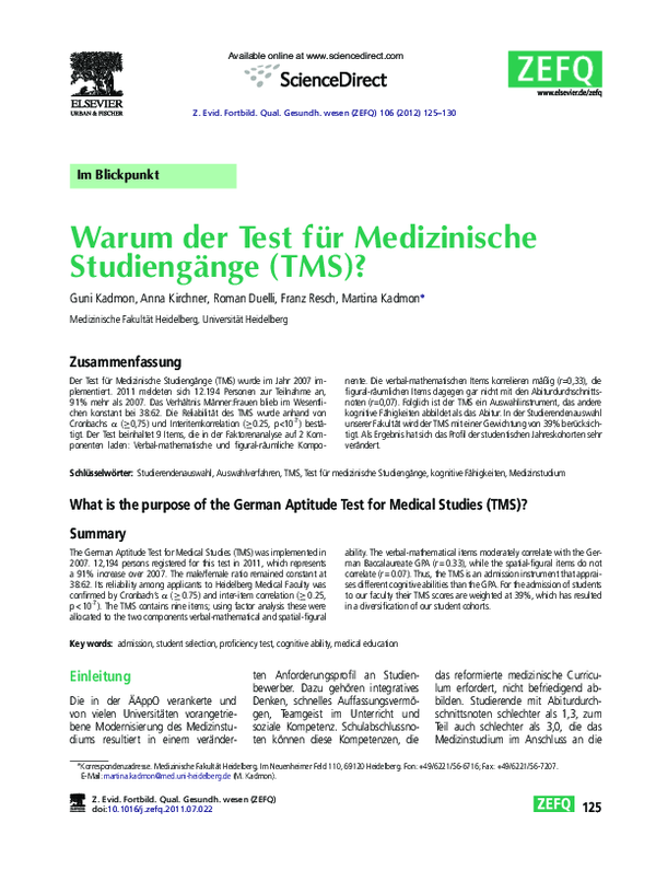 (PDF) Warum der Test für Medizinische Studiengänge (TMS)?