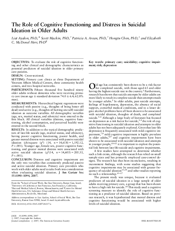 (PDF) The Role of Cognitive Functioning and Distress in Suicidal ...