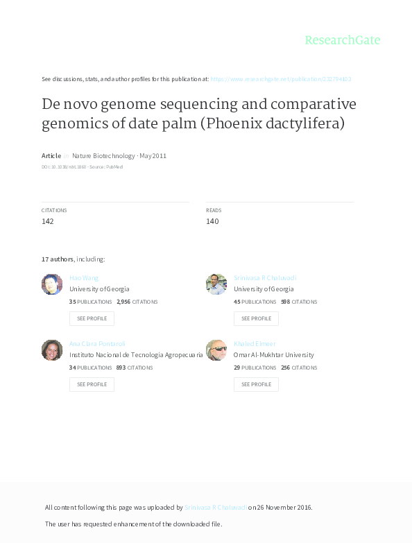 (PDF) De novo genome sequencing and comparative genomics of date palm ...