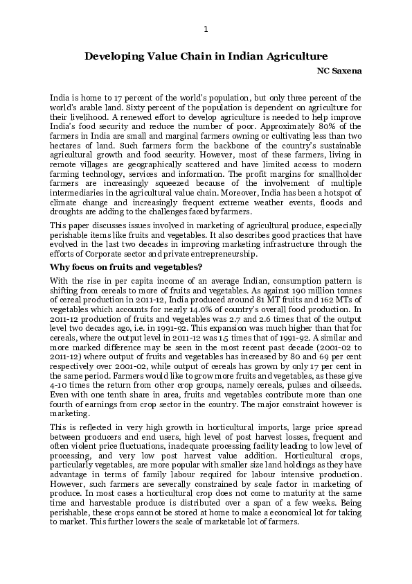 (DOC) Value Chain in Indian Agriculture