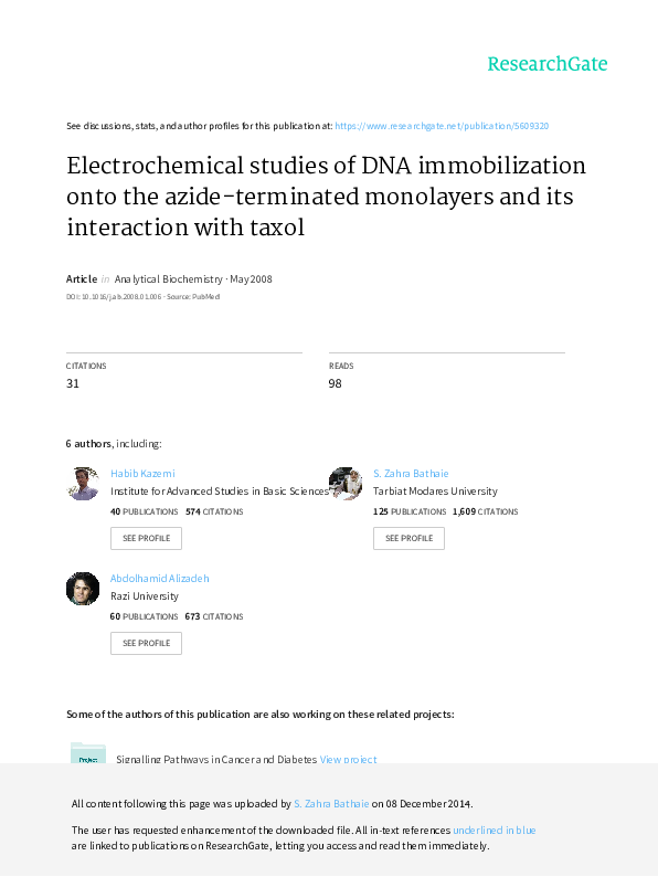 (PDF) Electrochemical studies of DNA immobilization onto the azide ...