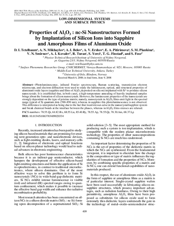 (PDF) Properties of Al 2 O 3 : nc-Si nanostructures formed by ...