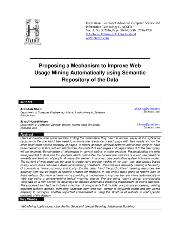 (PDF) Proposing a Mechanism to Improve Web Usage Mining Automatically ...