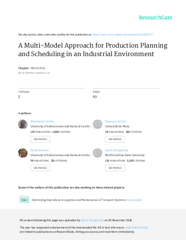 (PDF) A Multi-Model Approach for Production Planning and Scheduling in ...