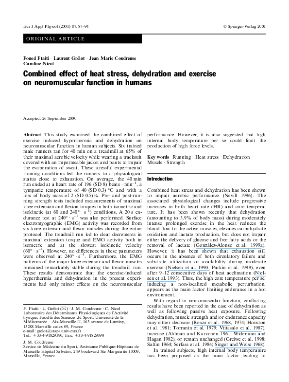 (PDF) Combined effect of heat stress, dehydration and exercise on ...
