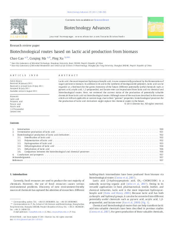 (PDF) Biotechnological routes based on lactic acid production from biomass