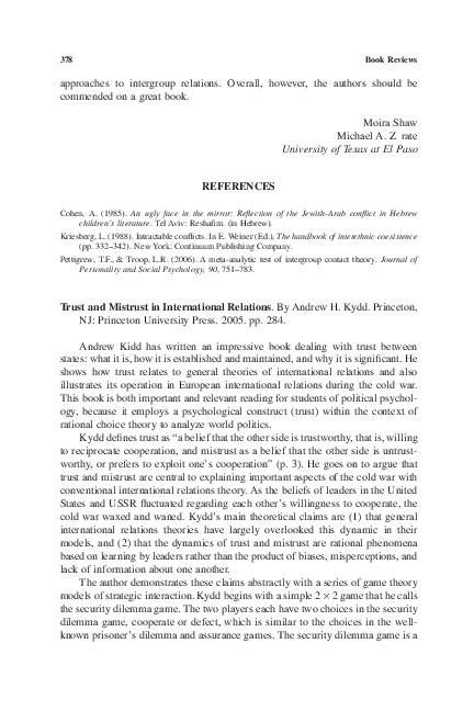 (PDF) Trust and Mistrust in International Relations