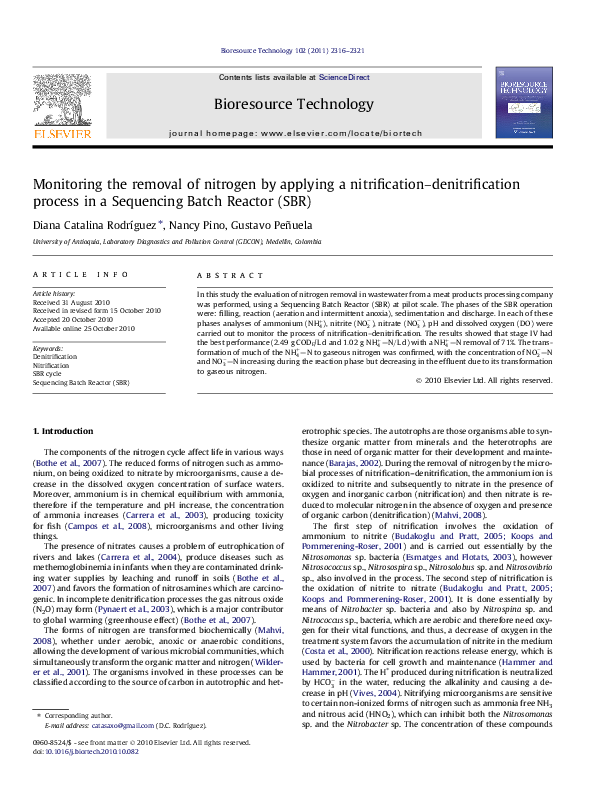 (PDF) Monitoring the removal of nitrogen by applying a nitrification ...