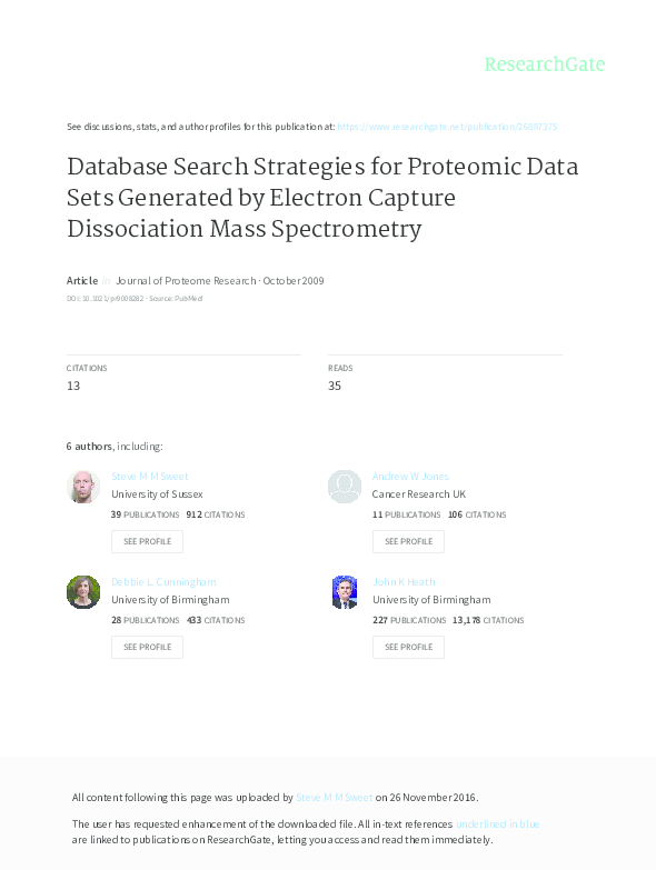 (PDF) Database Search Strategies for Proteomic Data Sets Generated by